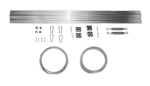 Mounting kit for horizontal Roman blind: steel cables, snap hooks, turnbuckles and aluminium stiffening tubes.