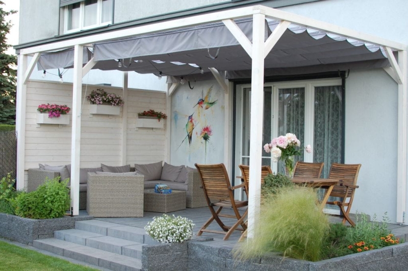 Siva horizontalna rimska roleta za vanjski patio 3x5
