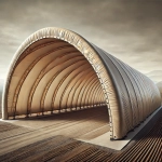 Bâche sur mesure pour hangar tunnel, protégeant la structure contre les intempéries.