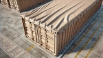 Robust custom-made beige container tarpaulin, effectively protecting the cargo from the weather.