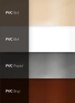 Culori disponibile pentru prelata de container: bej, alb, gri și maro. Mostră material PVC.