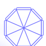 Vue de dessus d'une structure de parasol publicitaire violette à huit branches.