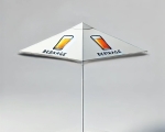 White square event umbrella with beer mug print and BEBKAGE inscription on a neutral background.