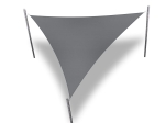 Waterproof premium garden sun sail, dimensions 1.4x1.4x2 m, grey colour, mounted on three masts.
