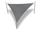 Toldo vela impermeable premium gris triangular 3,5x3,5x3,5 m, fijado en tres mástiles.