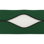 Housse de coussin de jardin verte avec fermeture éclair noire. Ouverture dans le tissu révélant le rembourrage blanc.