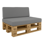 Housse pour coussins de palette gris, parfaitement adaptée aux dimensions de l'assise et du dossier de jardin.