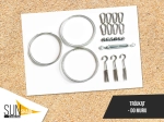 Wall mounting kit for triangular sun sail: steel cables, carabiners, turnbuckle and wall plugs.