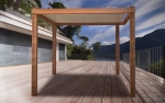 Dağ ve göl manzaralı ahşap pergola üzerinde 2,5x4 su geçirmez geri çekilebilir gölgelik yelken.