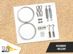 Kit de montaje mixto para toldo vela corredero: cables de acero, tensores, mosquetones y soportes.