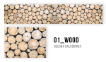 Balkonscherm met opdruk van gezaagde boomstammen, imiteert natuurlijk hout in verschillende bruintinten.
