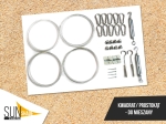 Kit de montaje para toldo vela cuadrado o rectangular con cables de acero, tornillos y mosquetones.