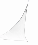 Hvitt trekantet premium solseil 5,2x5,2x5,2m, vanntett, opphengt i monteringslinjer.