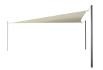 Voile d'ombrage imperméable premium 5,2x5,2x5,2 m beige sur mâts de montage.