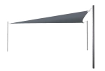 Voile d'ombrage premium imperméable 3,5x3,5x3,5 gris, monté sur trois mâts en acier.