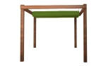 Waterproof retractable 3x3 shade sail on a solid wooden pergola-type structure in green.