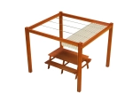 Horizontal premium Decor 3x5 roman blind mounted on a wooden pergola over a picnic table.