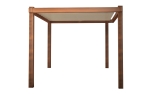 Waterproof custom-made premium retractable sail, mounted on a brown wooden garden pergola structure.