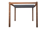 Retractable premium garden sail in anthracite, mounted on a wooden pergola structure.