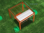 Store romain premium Decor horizontal de 2,5x3 m monté sur une pergola de jardin en bois.