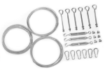 Kit de montagem para velas de sombra retráteis em metal: 3 cabos de aço, esticadores, parafusos tensores, mosquetões e grampos.