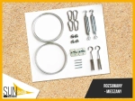 Kit de montage mixte pour voile d'ombrage rétractable comprenant câbles d'acier, tendeurs, mousquetons et supports.