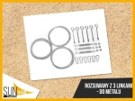 Kit de montagem para velas de sombra retráteis em metal: 3 cabos de aço, esticadores, parafusos e mosquetões na areia.