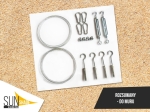 Kit de montaje para toldo vela corredero de HDPE a pared: cables de acero, tensores, mosquetones y ganchos.