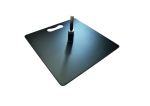 Solid, square metal base for custom advertising flags with carrying handle and pin.
