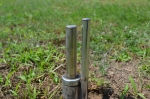 Ground spike for advertising flag pole mounted in the ground, made of durable, galvanised steel.