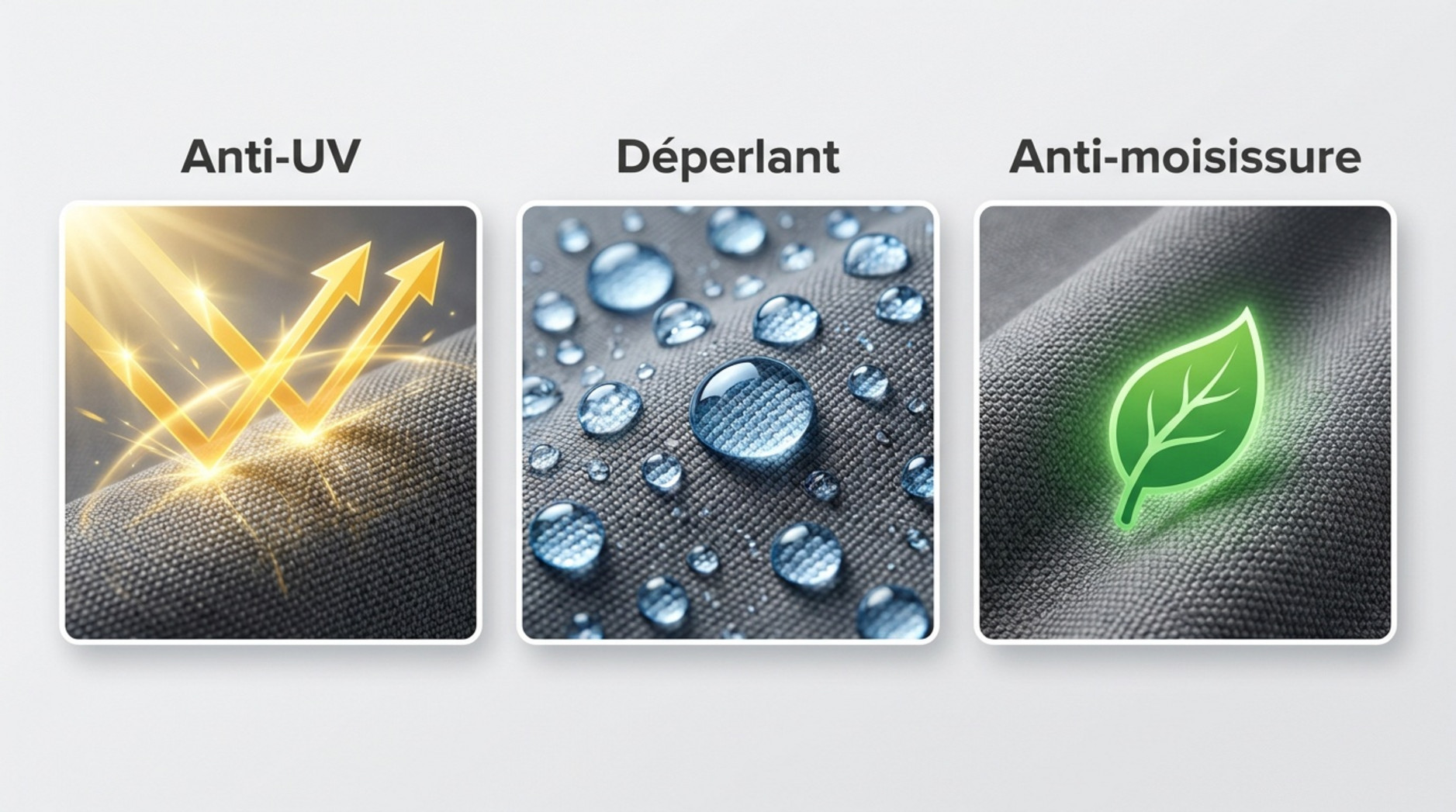 Tissu technique avec protection anti-UV, traitement déperlant et résistance aux moisissures